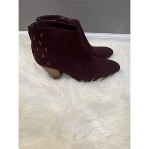 Violet And Red Jayjay Heeled Suede Ankle Booties 10 Red Pink Orange Stitching